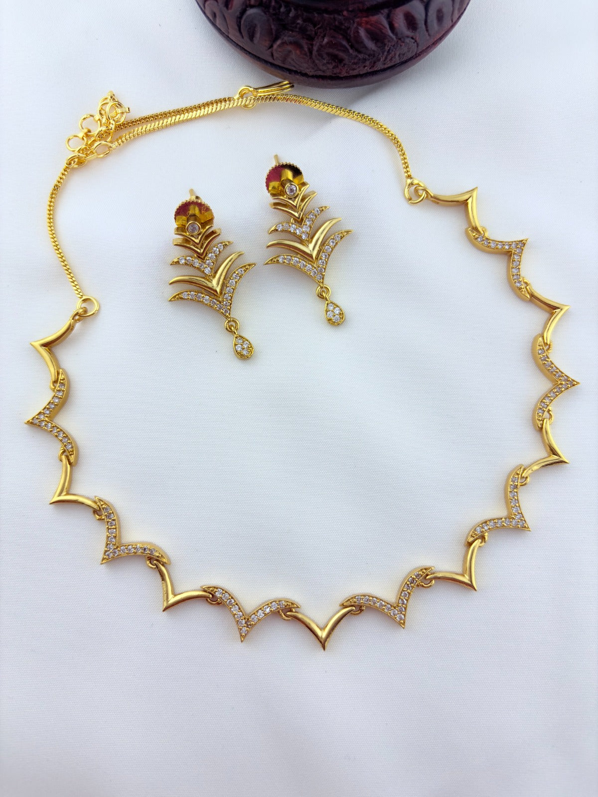 Trendy ad stylish necklace for modern elegance - Premium matte finish AD necklace with matching earrings