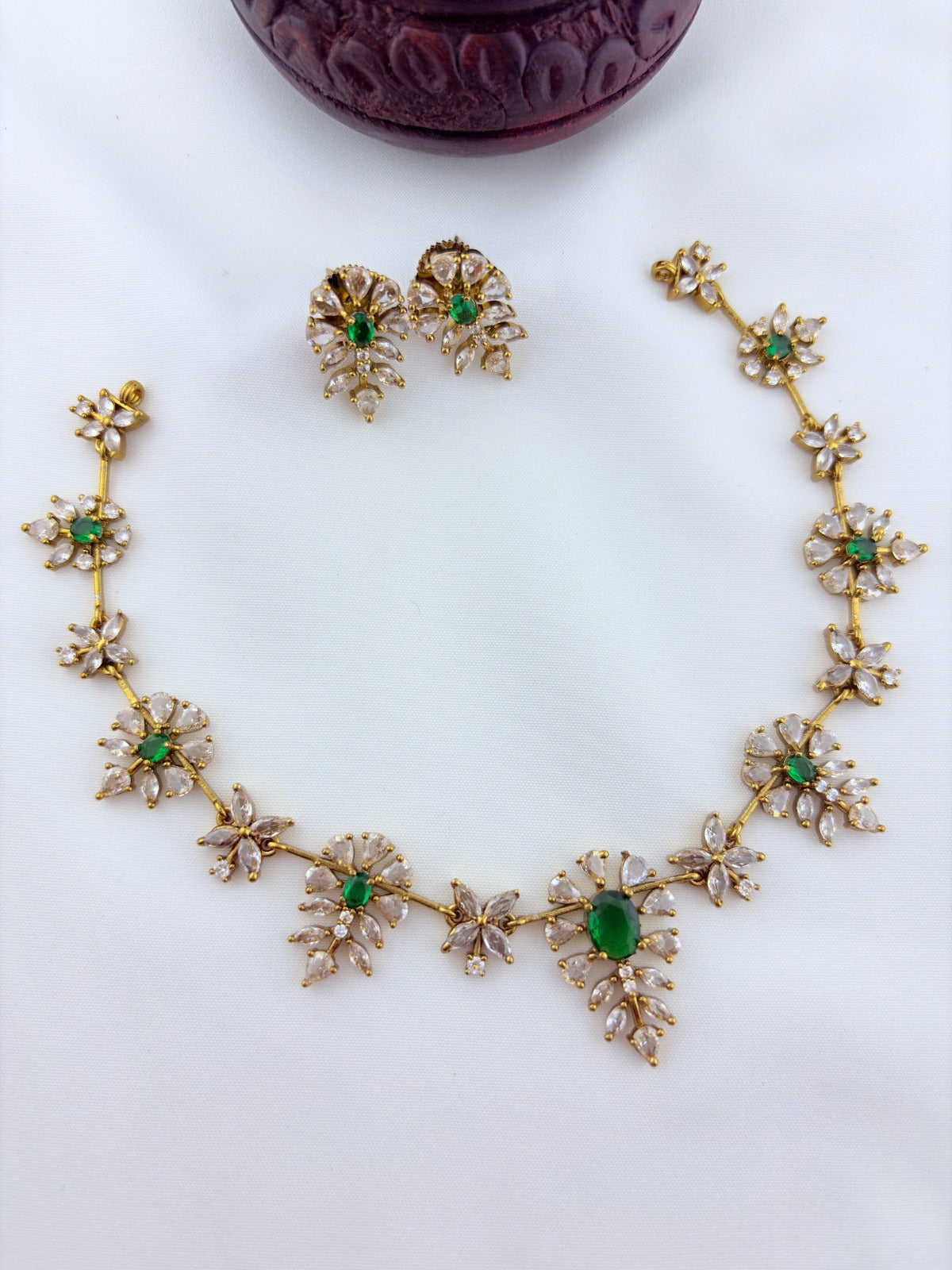 Elegant matte antique polish necklace adorned with sparkling CZ stones