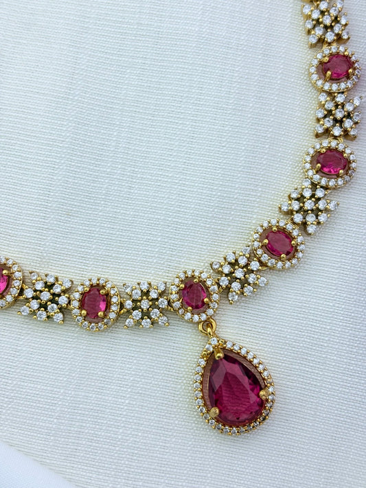 Crafted with style, designed for modern elegance -  premium matte finish AD necklace with matching earrings