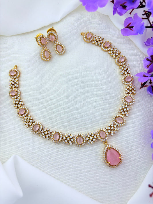 Crafted with style, designed for modern elegance -  premium matte finish AD necklace with matching earrings