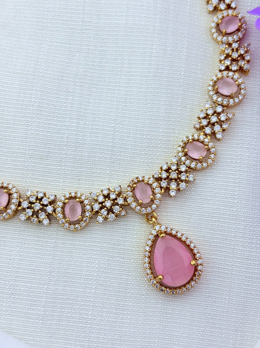 Crafted with style, designed for modern elegance -  premium matte finish AD necklace with matching earrings