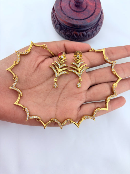 Trendy ad stylish necklace for modern elegance - Premium matte finish AD necklace with matching earrings