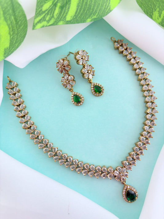 Premium matte antique polish CZ stone necklace with a subtle glittering elegance