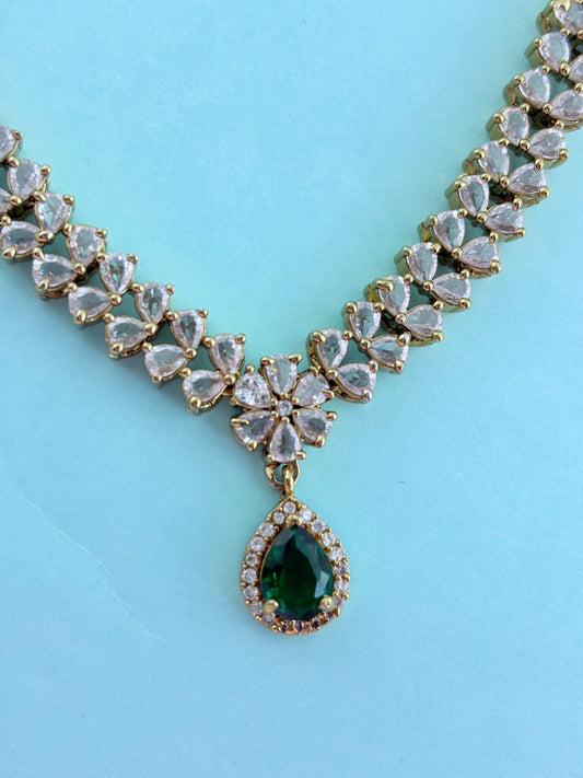 Premium matte antique polish CZ stone necklace with a subtle glittering elegance