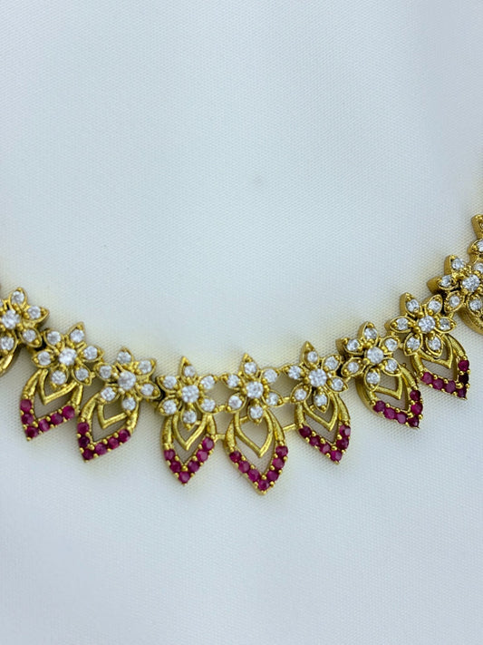 Elegant floral and leaf pattern premium AD matte finish neckset