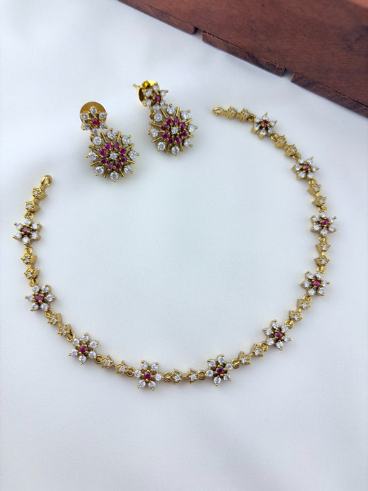 Elegant design with timeless charm premium matte finish AD necklace with earrings