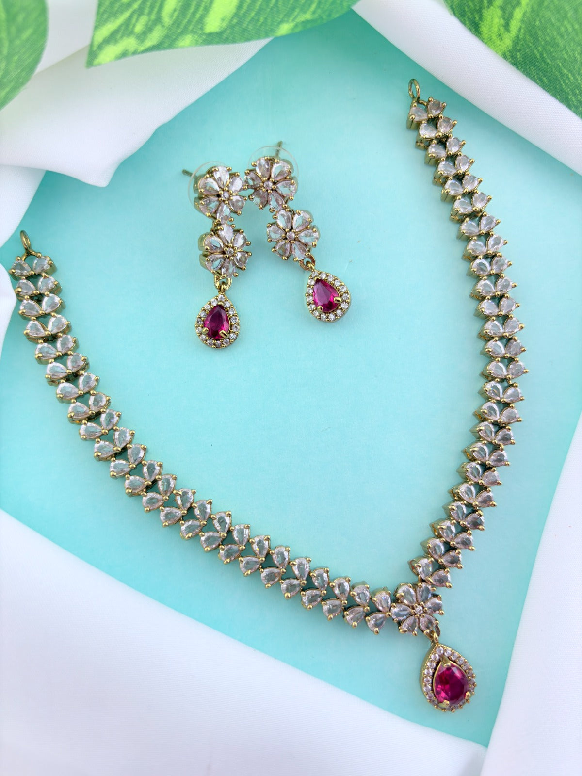 Premium matte antique polish CZ stone necklace with a subtle glittering elegance