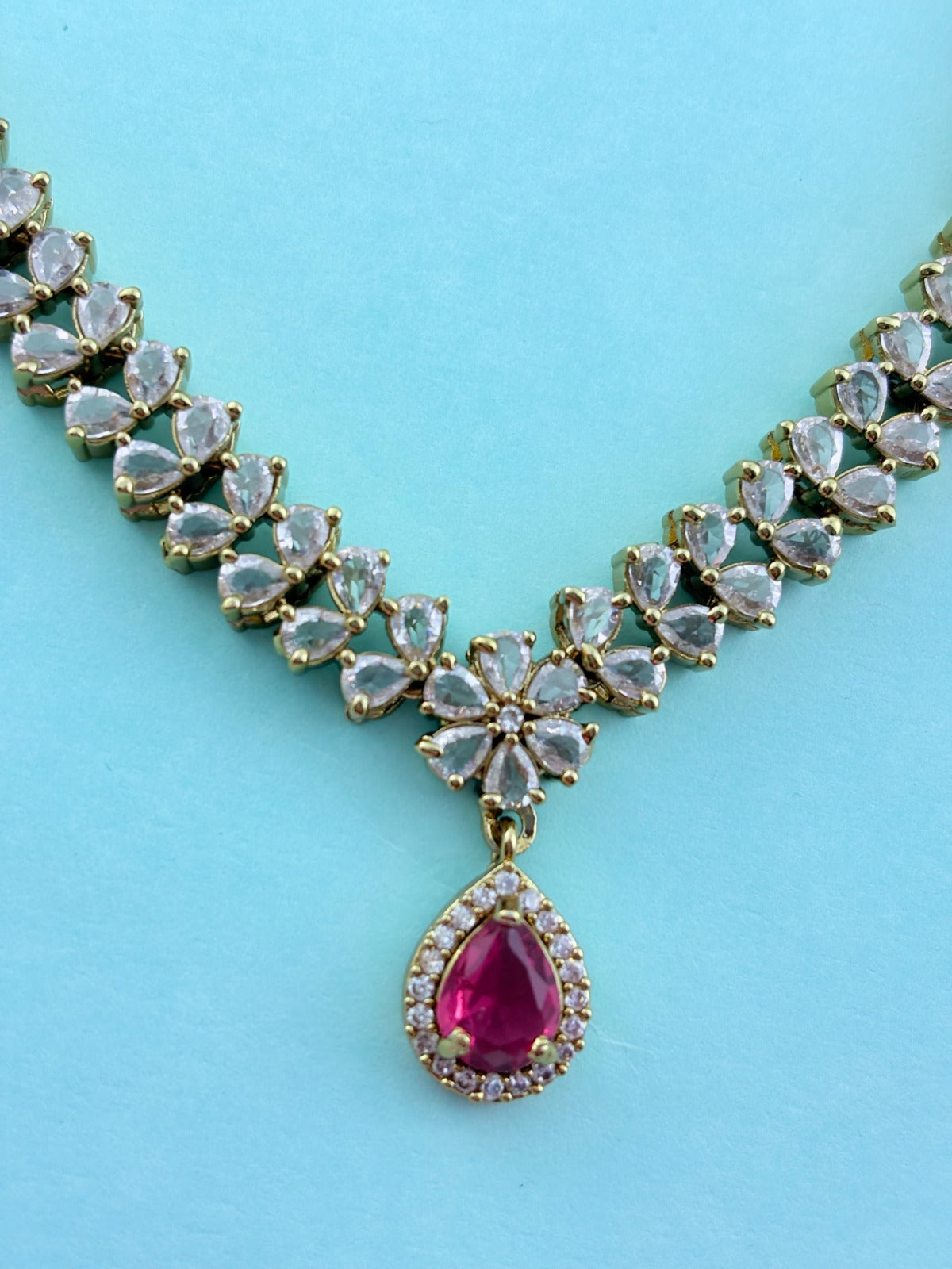 Premium matte antique polish CZ stone necklace with a subtle glittering elegance