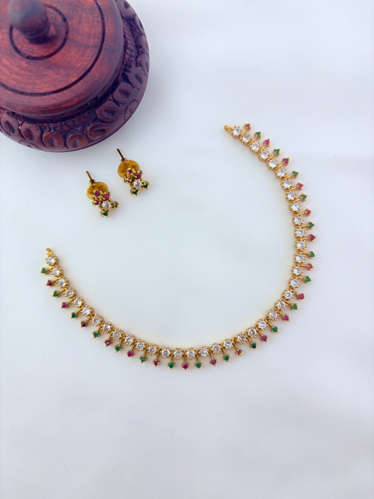 Premium matte finish AD stone necklace with matching earrings