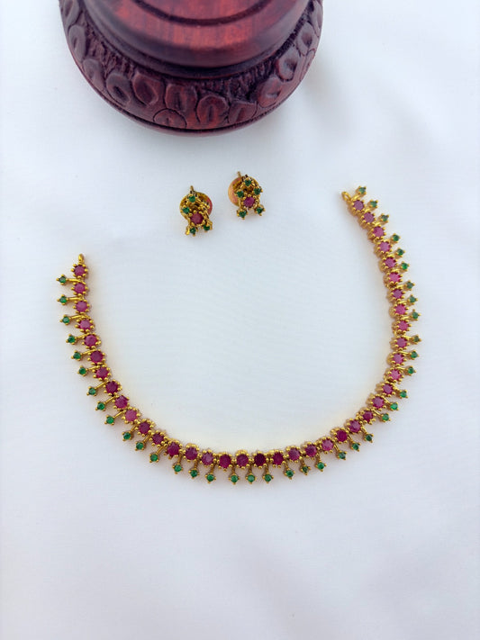 Premium matte finish AD stone necklace with matching earrings