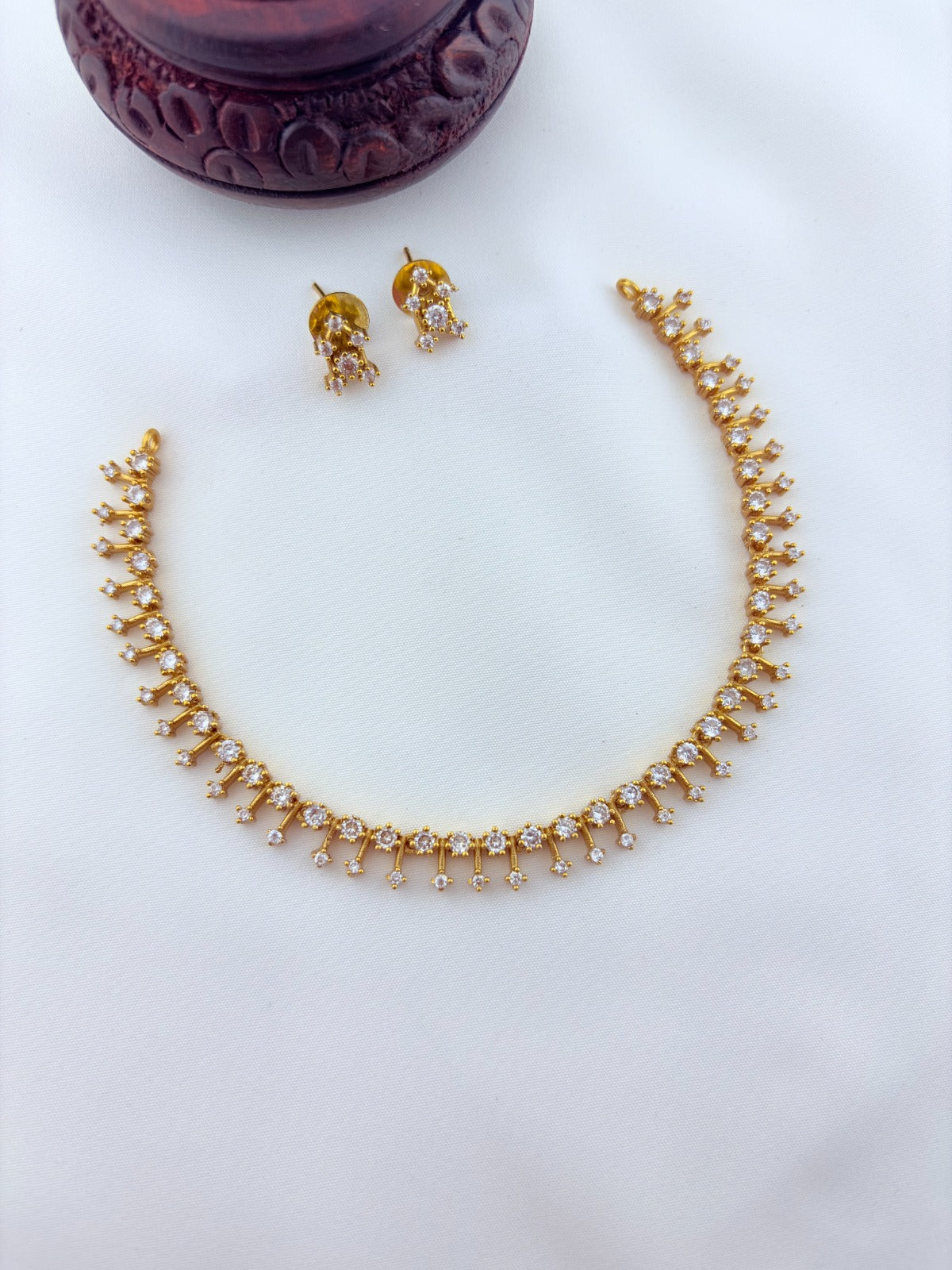 Premium matte finish AD stone necklace with matching earrings