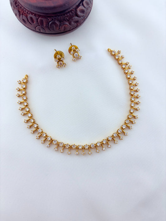 Premium matte finish AD stone necklace with matching earrings