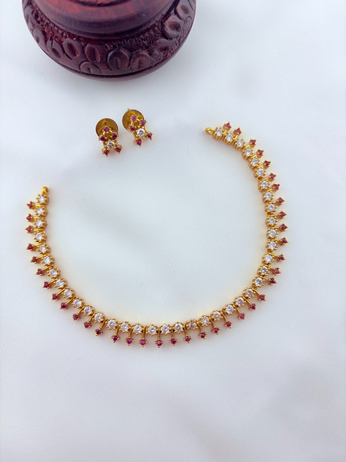 Premium matte finish AD stone necklace with matching earrings