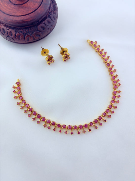 Premium matte finish AD stone necklace with matching earrings