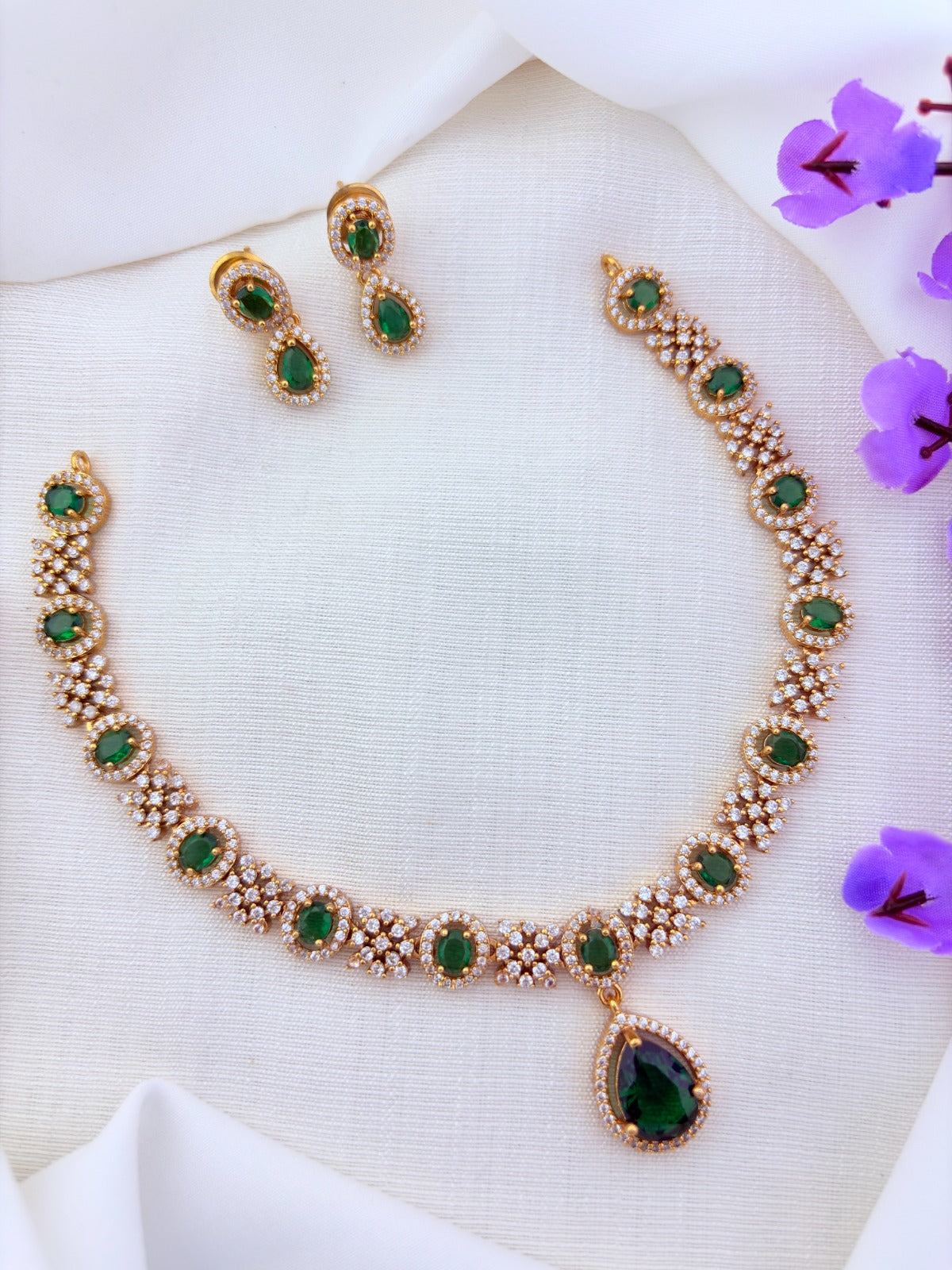 Crafted with style, designed for modern elegance -  premium matte finish AD necklace with matching earrings