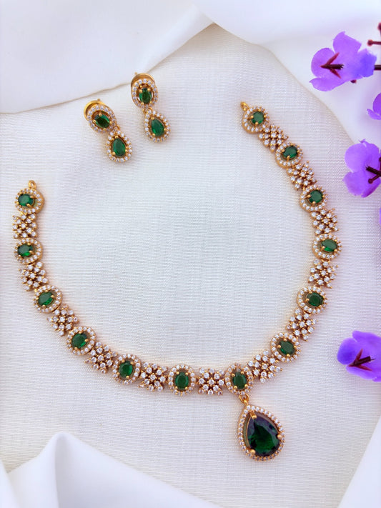 Crafted with style, designed for modern elegance -  premium matte finish AD necklace with matching earrings