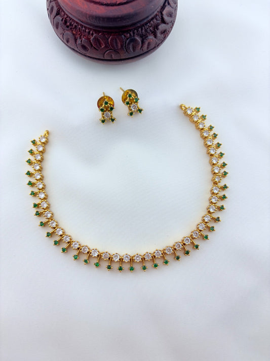 Premium matte finish AD stone necklace with matching earrings