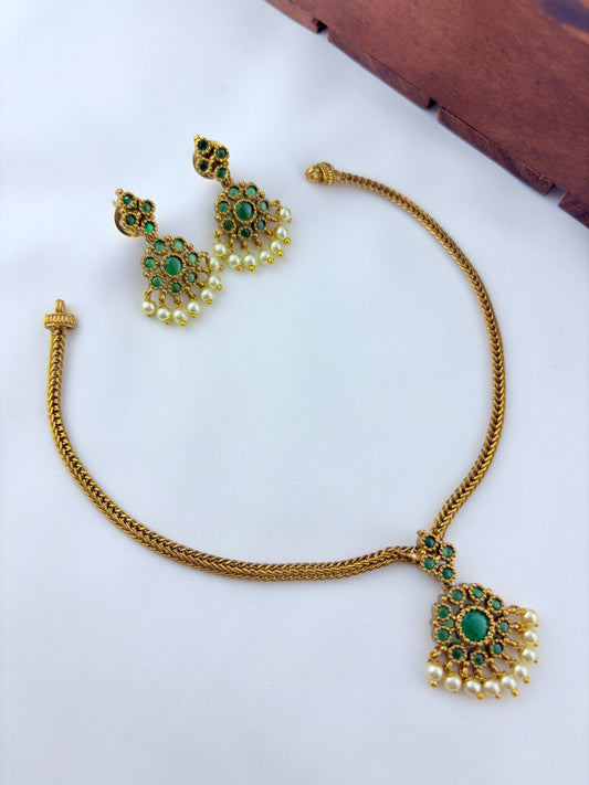 Beautiful design matte finish neckset and matching earrings with pearl drops