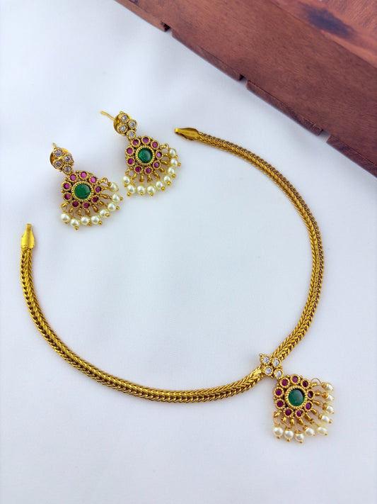 Beautiful design matte finish neckset and matching earrings with pearl drops