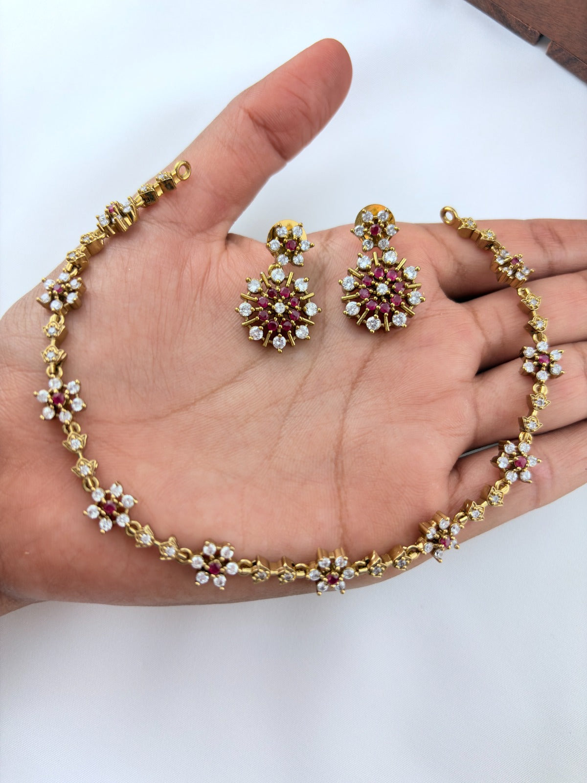 Elegant design with timeless charm premium matte finish AD necklace with earrings