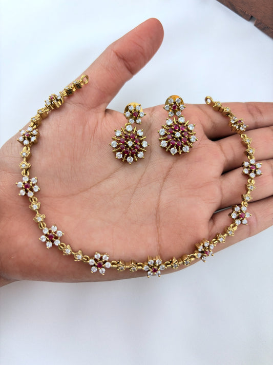 Elegant design with timeless charm premium matte finish AD necklace with earrings