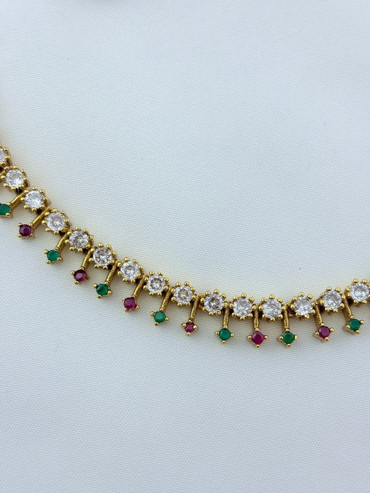 Premium matte finish AD stone necklace with matching earrings