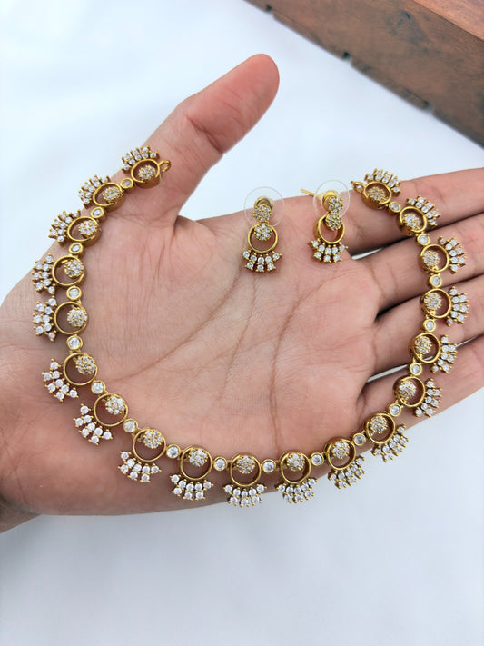 Classic look Premium matte finish AD neckset with matching earrings