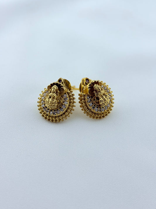 Temple inspired AD stone premium matte finish lakshmi choker set with matching earrings