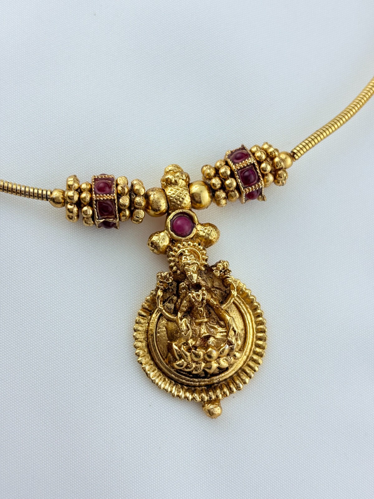 Temple inspired design matte finish laskhmi choker with earrings