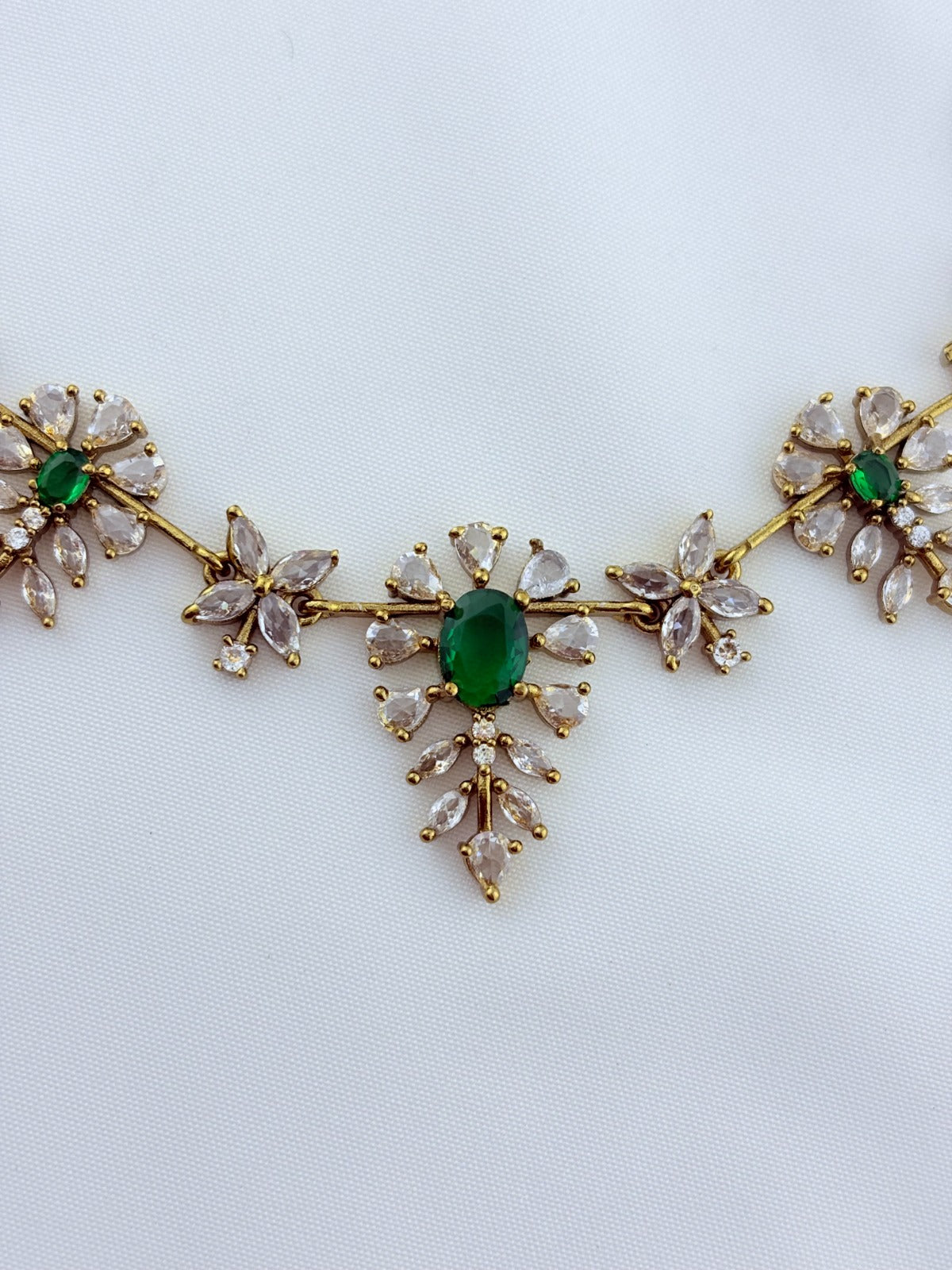 Elegant matte antique polish necklace adorned with sparkling CZ stones