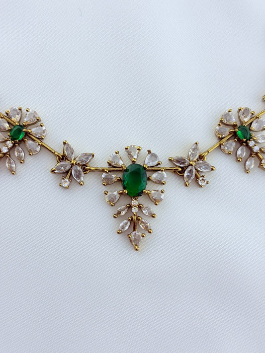 Elegant matte antique polish necklace adorned with sparkling CZ stones