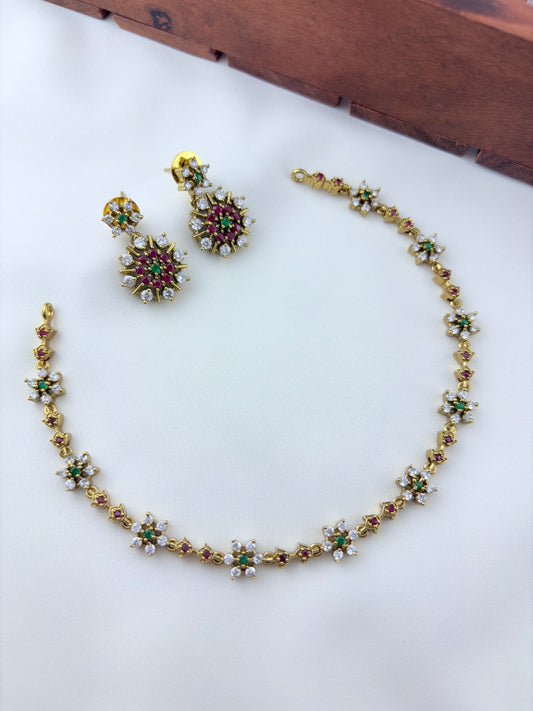 Elegant design with timeless charm premium matte finish AD necklace with earrings