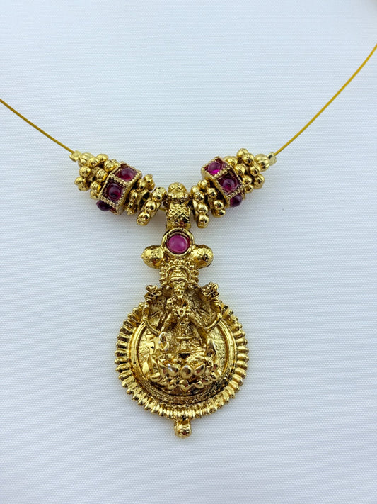 Premium invisible chain Lakshmi pendant adorned with classic stone balls and golden beads
