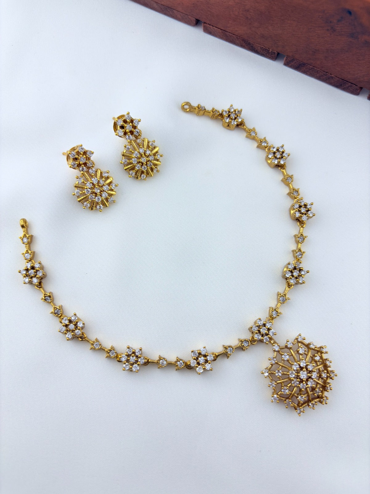 Traditional design blended with modern elegance premium matte finish AD necklace wth earrings