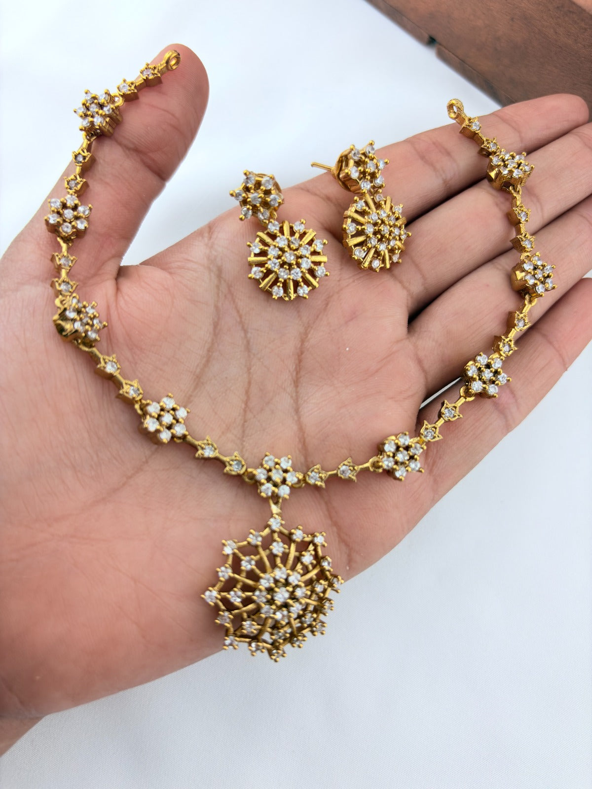 Traditional design blended with modern elegance premium matte finish AD necklace wth earrings