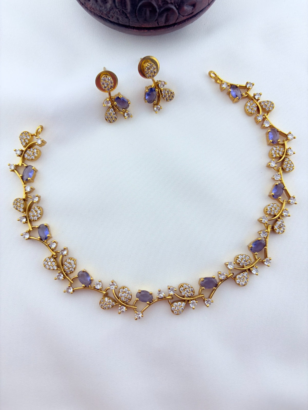 Premium matte finish AD stone necklace with perfectly matching earrings