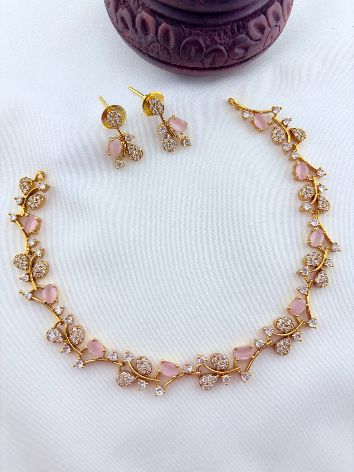 Premium matte finish AD stone necklace with perfectly matching earrings