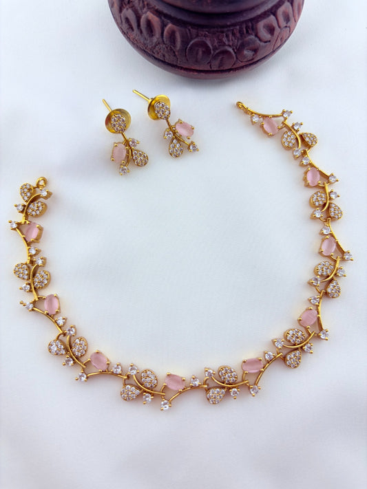 Premium matte finish AD stone necklace with perfectly matching earrings