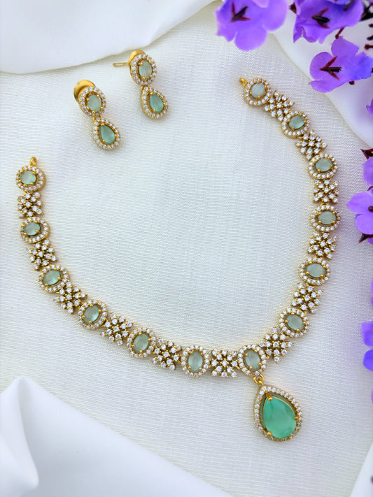 Crafted with style, designed for modern elegance -  premium matte finish AD necklace with matching earrings