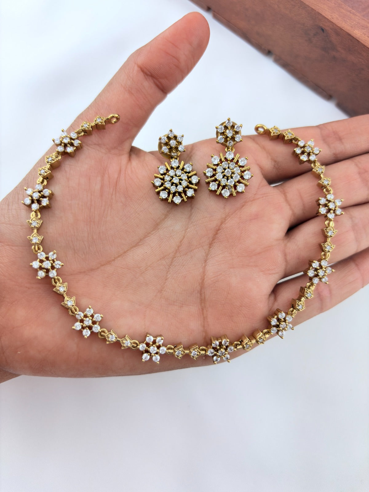 Elegant design with timeless charm premium matte finish AD necklace with earrings