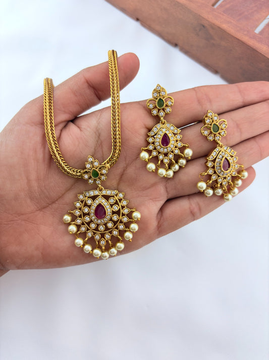 Premium matte finish neckset with classic pendant and matching earrings