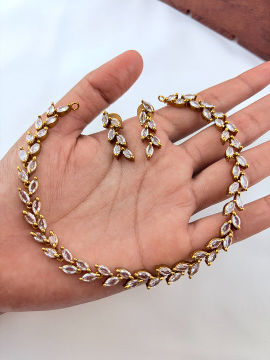 Elegant matte finish CZ neckset with matching earrings