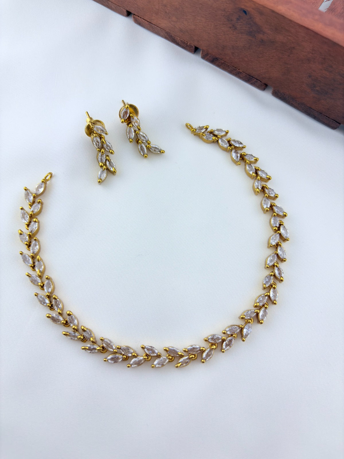 Elegant matte finish CZ neckset with matching earrings