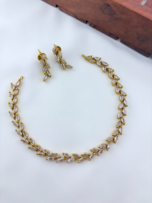 Elegant matte finish CZ neckset with matching earrings