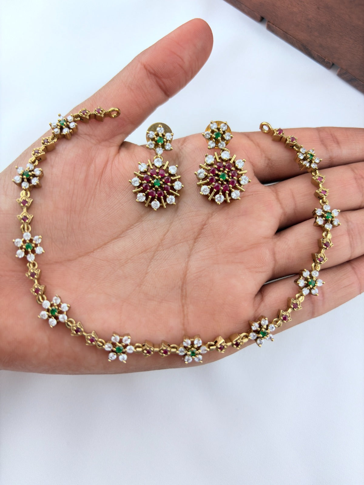 Elegant design with timeless charm premium matte finish AD necklace with earrings