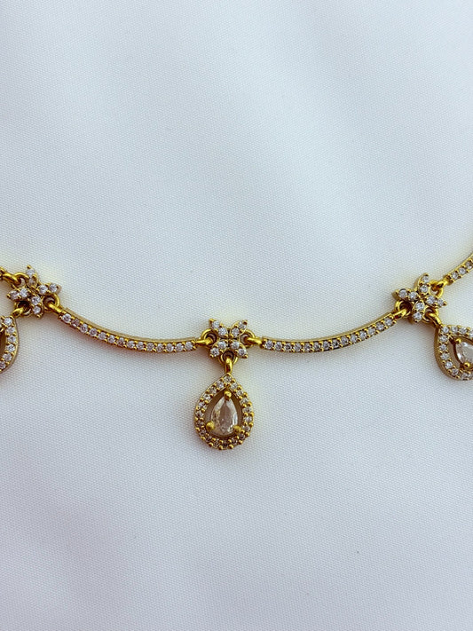 Trendy design Premium matte finish AD necklace and earrings adorned with classic stone drops