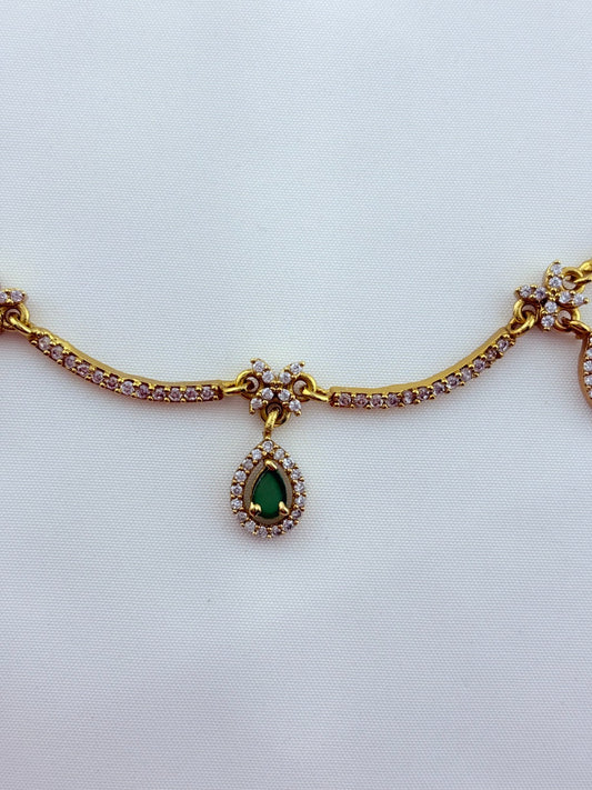 Trendy design Premium matte finish AD necklace and earrings adorned with classic stone drops