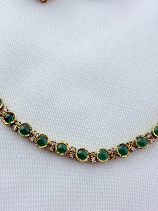 Classic traditional motifs with a trendy touch - Premium matte finish AD stone necklace with matching studs