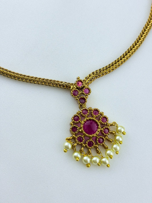 Beautiful design matte finish neckset and matching earrings with pearl drops