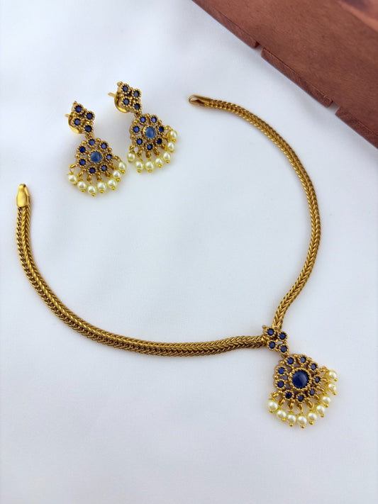 Beautiful design matte finish neckset and matching earrings with pearl drops